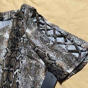 Snakeskin Print Blouse with Open Cutout Sleeve